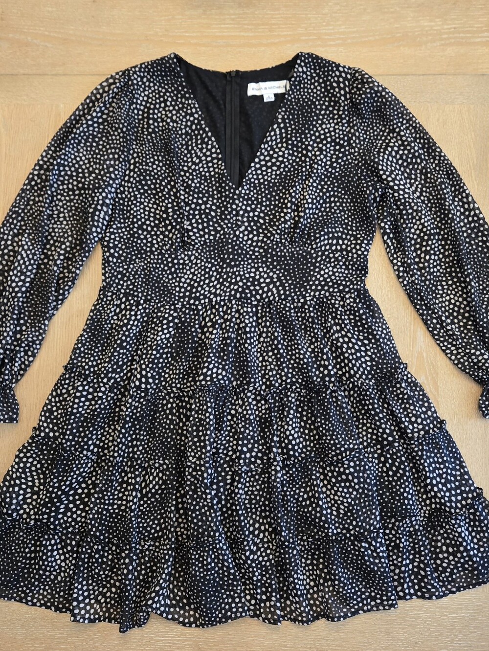 Emma & Michele Black Tiered Dress with White Polka Dots